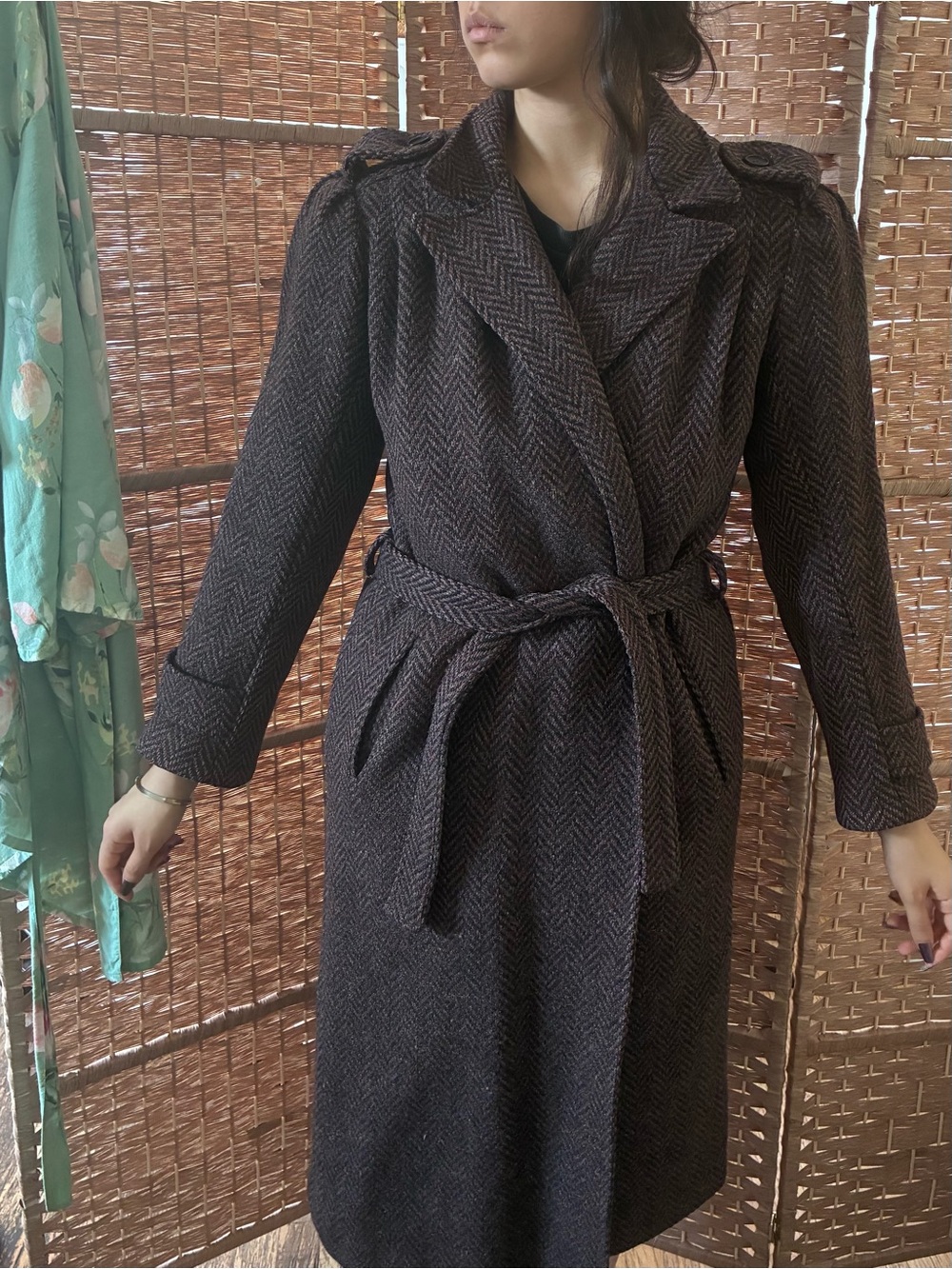 80s Vintage wool herringbone coat